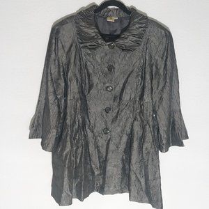 Virginia Taylor Metallic Pewter Collared Button Up 3/4 Sleeve Topper Coat NWT